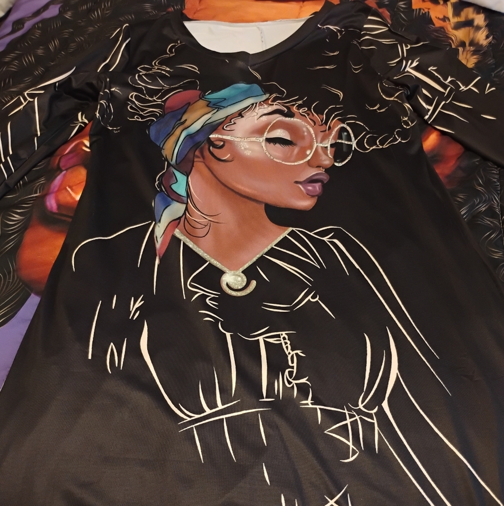 Black Graphic Long Sleeve Maxi Dress